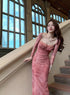 Women Deep Neckline Long Sleeves Long Dresses